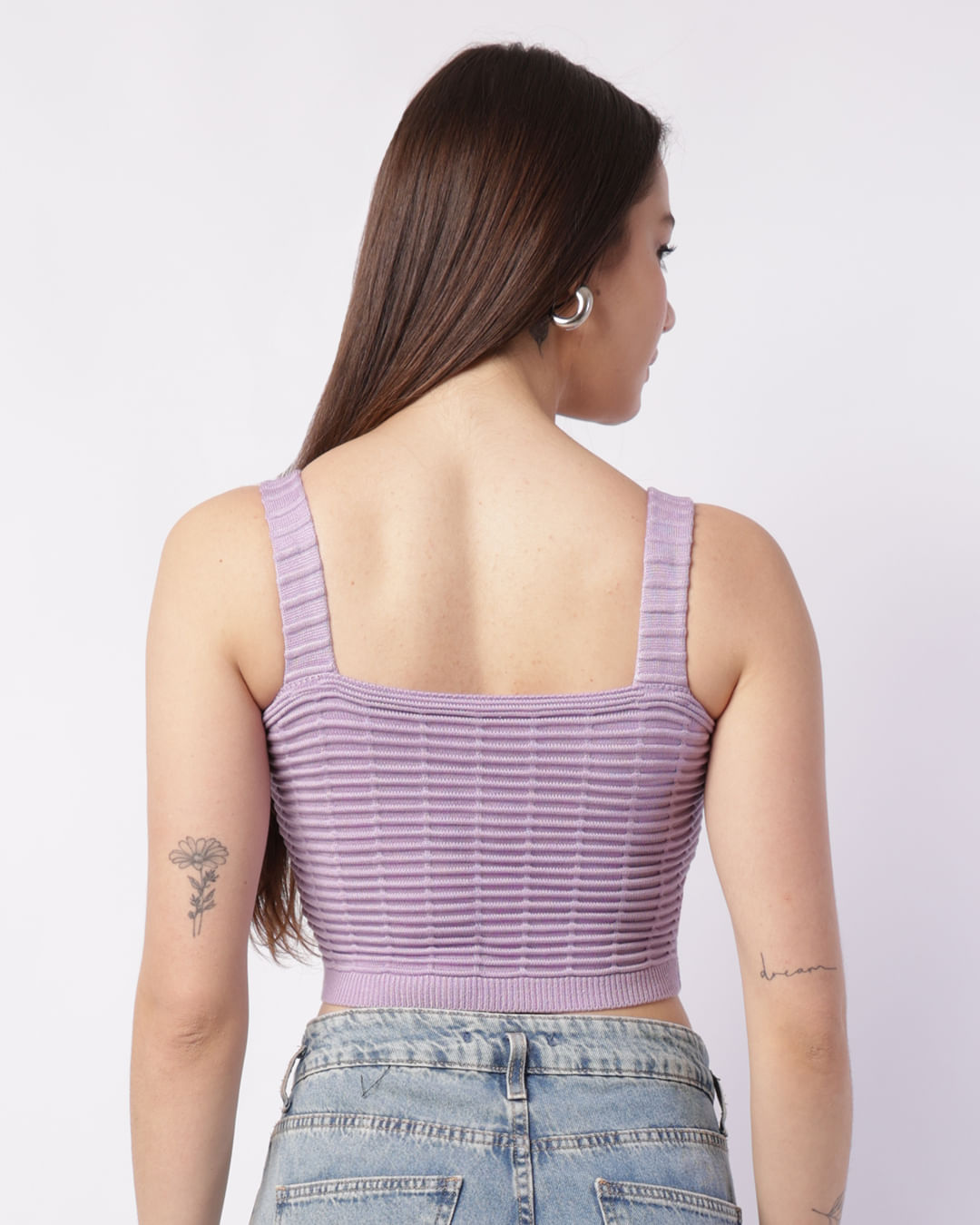 Regata Feminina Cropped Tricô Texturizada Lilás-1755871598296