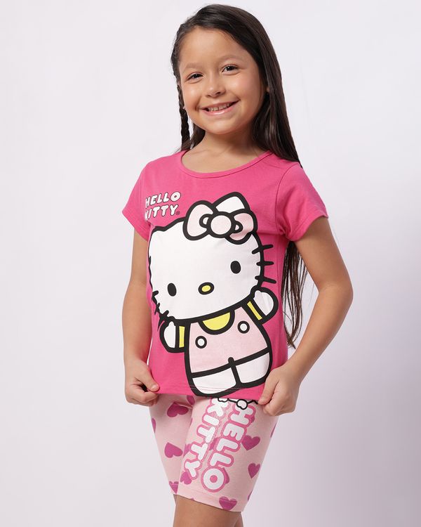 Conjunto Infantil Curto Estampado Hello Kitty com Glitter Rosa 8