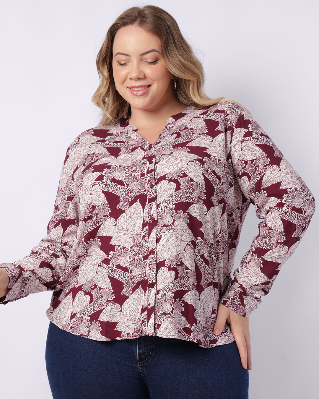 Camisa-Ml-Lisaest-Viscose---Vinho-Floral