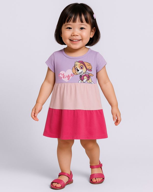 Vestido Bebê Curto Patrulha Canina Skye Manga Curta Lilás 3
