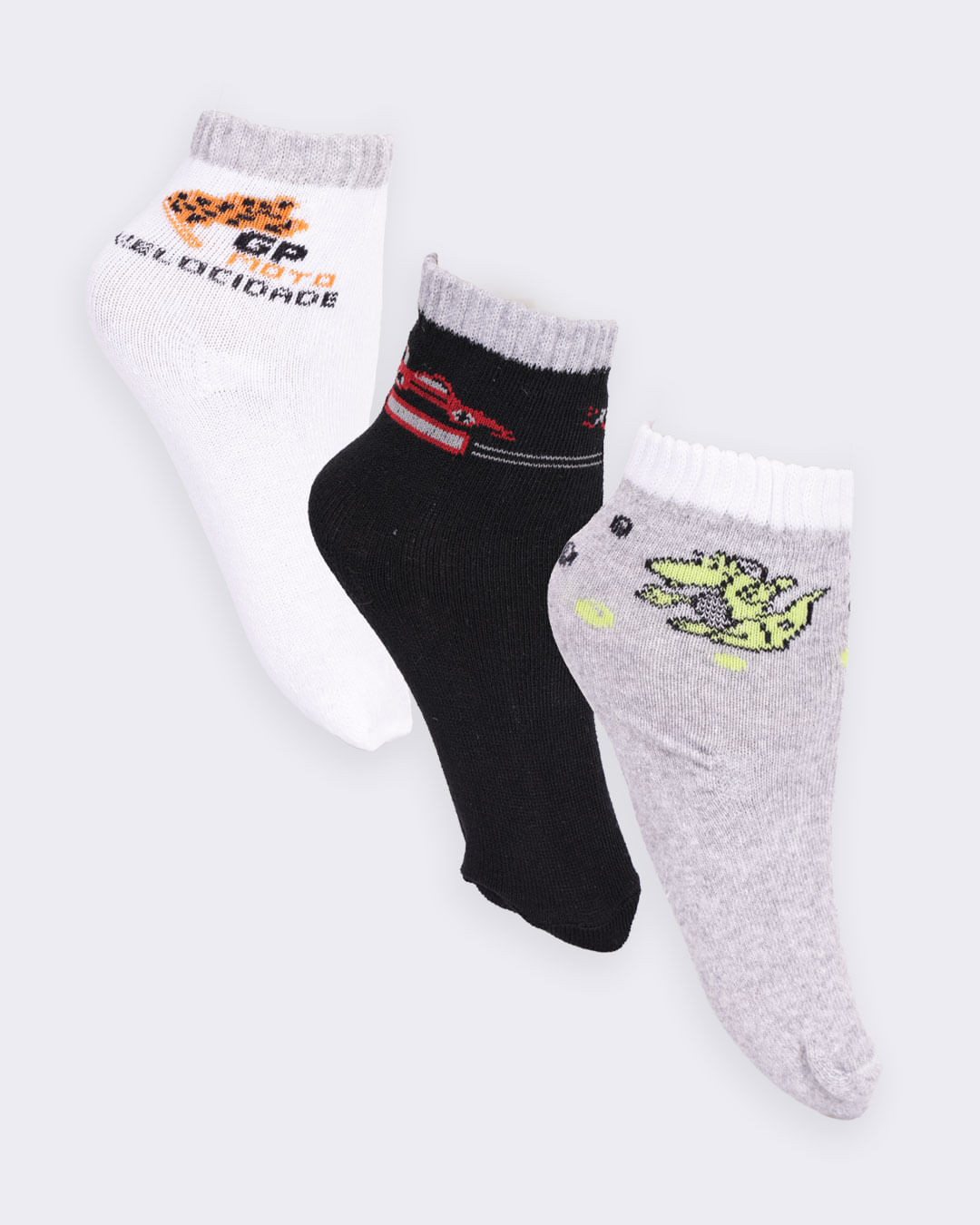 Kit 3 Pares de Meia Infantil Cano Médio Estampa e Cores Sortidas-1756309253859