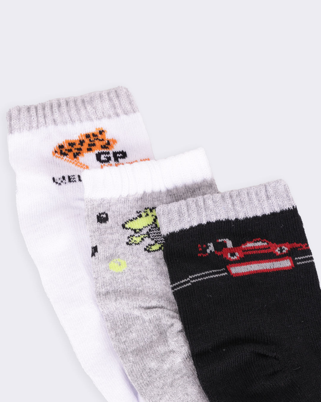 Kit 3 Pares de Meia Infantil Cano Médio Estampa e Cores Sortidas-1756309300580