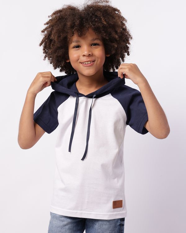 Camiseta Infantil Algodão com Capuz Branca 6