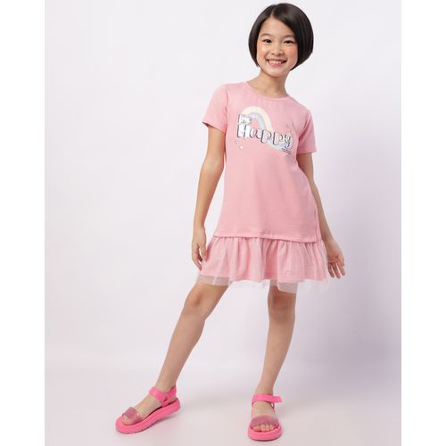 Vestido Infantil Curto Happy com Paetê e Tule Rosa