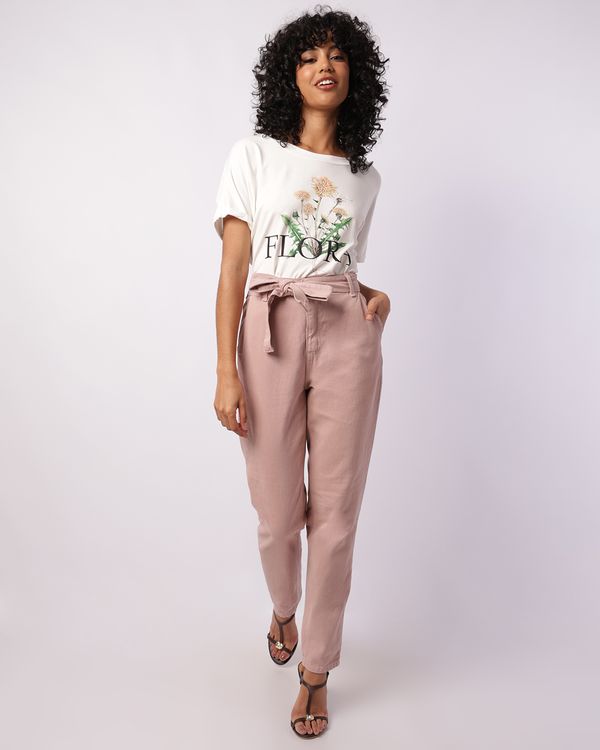 Calça Sarja Feminina Mom Donatta com Cinto Rosa 40