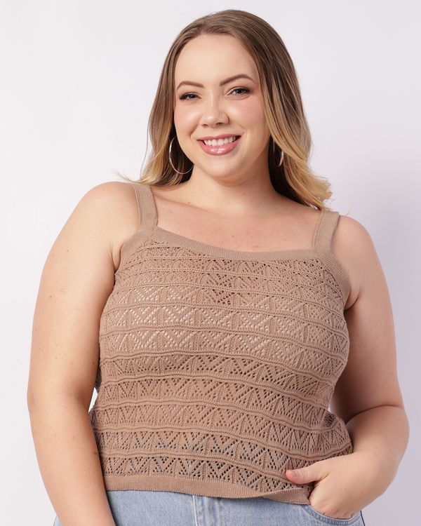 Regata Plus Size Feminina Tricô Bege G3