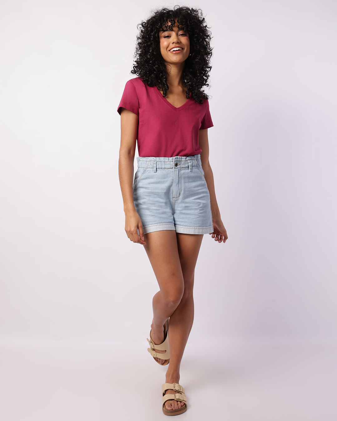 Camiseta Feminina Algodão Decote V Básica Vinho-1757098579890