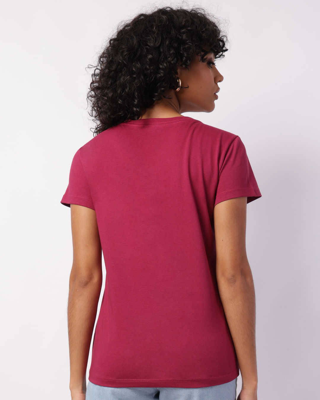 Camiseta Feminina Algodão Decote V Básica Vinho-1757098590462