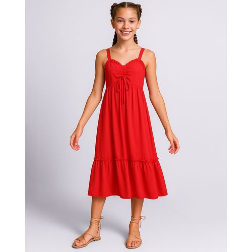 Vestido Juvenil Midi Berry & Co.Viscose com Colissê Vermelho