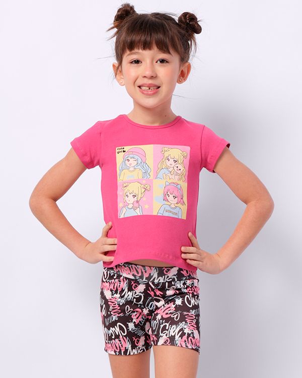 Conjunto Infantil Curto com Estampa Rosa 6