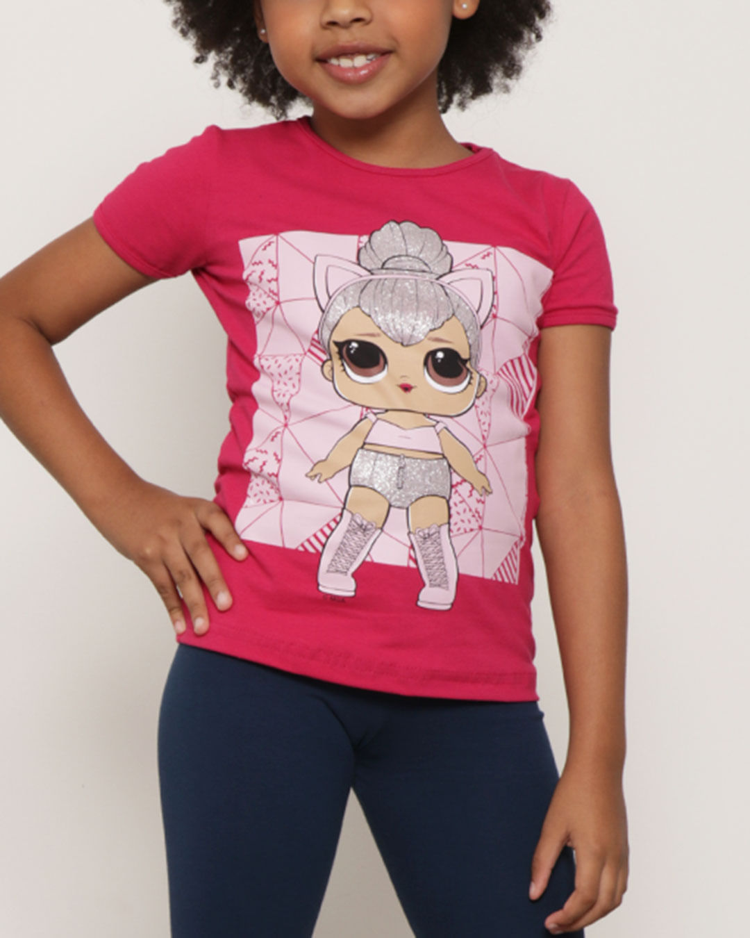 Conjunto Infantil Curto Com Estampa LOL Rosa-1751471786524