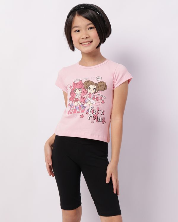 Conjunto Infantil Curto Algodão Estampa Frontal Rosa 6