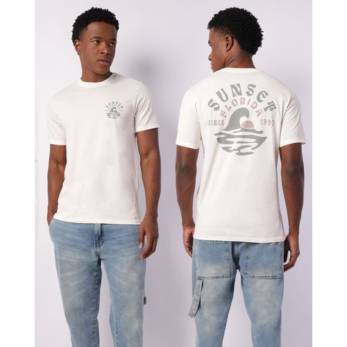 Camiseta Masculina Algodão Estampa Frente e Costas Off White