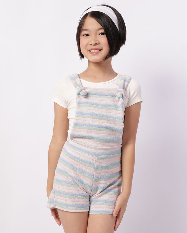 Conjunto Jardineira Infantil Listrada com Lurex Off White 10