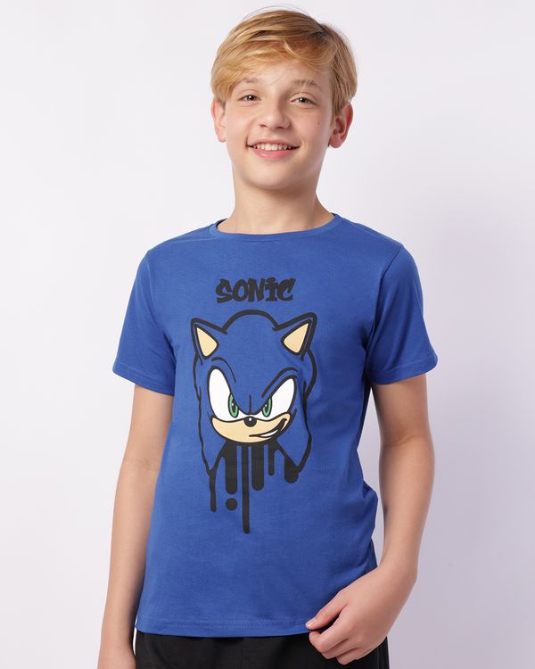 Camiseta Juvenil Algodão Sonic Manga Curta Azul 14