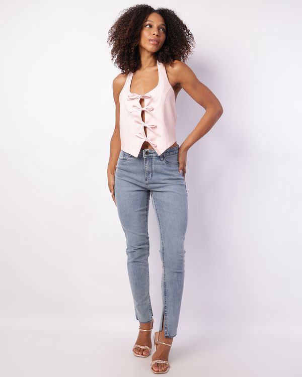 Calça Jeans Feminina Skinny Abertura na Barra Azul 34