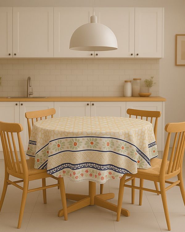 Toalha de Mesa Redonda Raner 140cm Estampada Bege UN