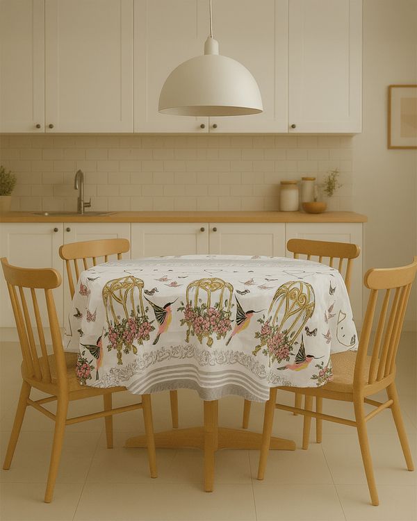 Toalha de Mesa Redonda Raner 140cm Estampada Cinza UN