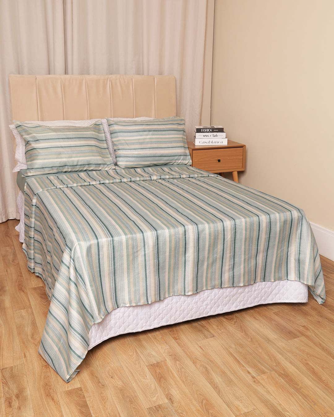Jogo-De-Cama-Queen-–-4-Pecas---Verde-Listrado