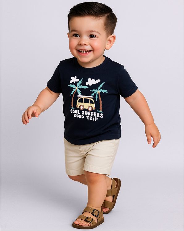 Camiseta Bebê Estampa Foguete Manga Curta Marinho