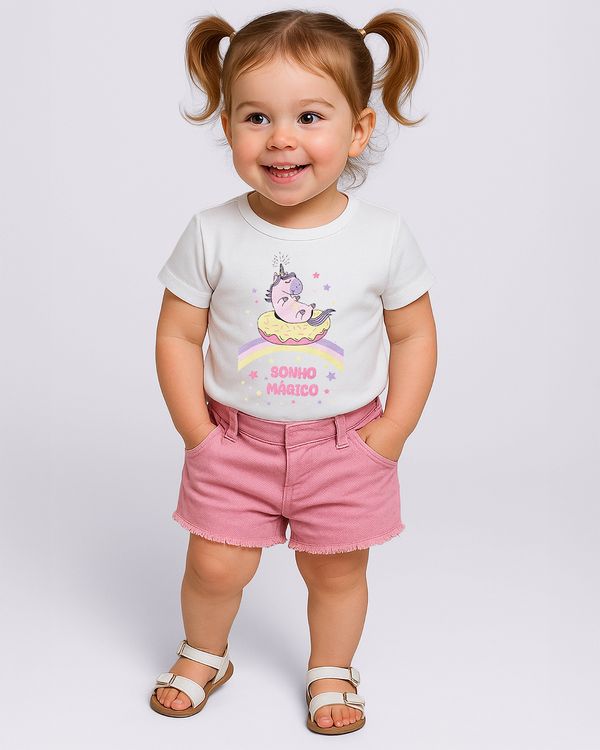 Blusa Bebê Algodão com Estampa Unicórnio Manga Curta Branca 2