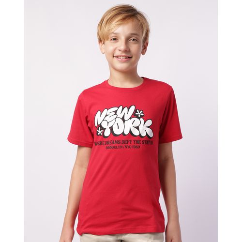 Camiseta Juvenil Algodão Estampa New York Manga Curta Vermelha