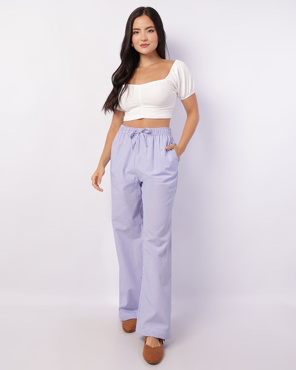 Calça Feminina Reta Tricoline Estampa Listrada Azul G