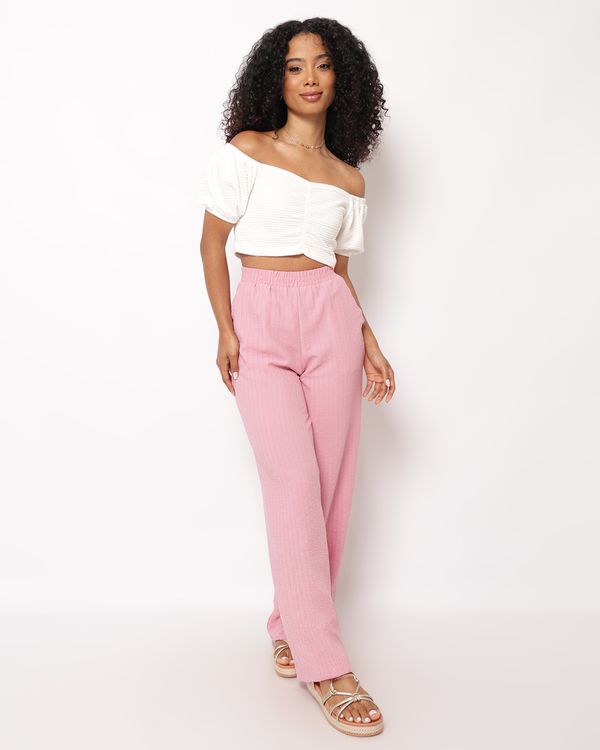 Calça Feminina Berry & Co. Reta Texturizada com Bolsos Rosa G