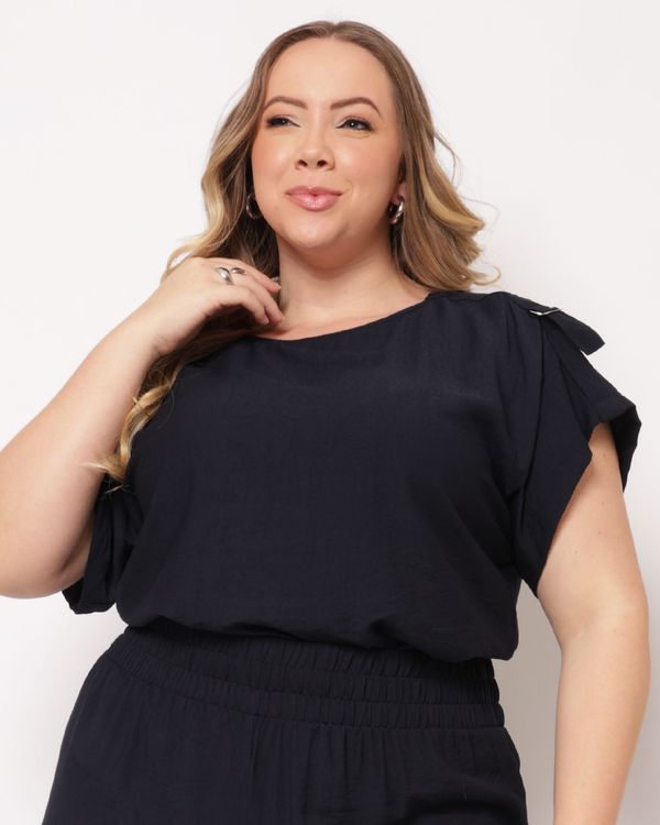 Blusa Plus Size Feminina Berry & Co. Argola na Manga Marinho G3
