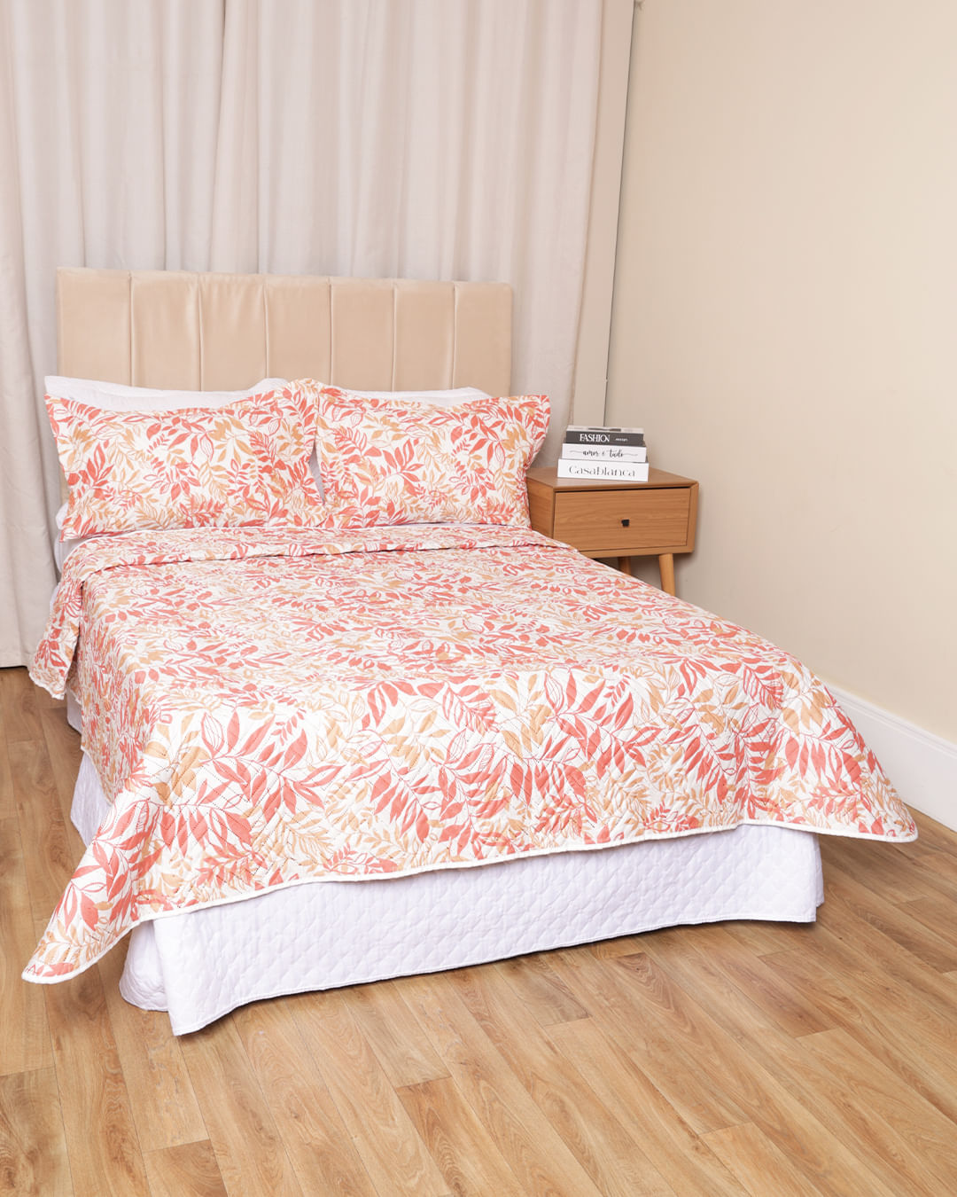 Kit-Colcha-Casal-Ultrassonica---Laranja-Floral