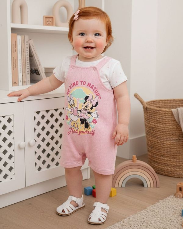 Conjunto Jardineira Bebê Moletinho Disney Minnie e Margarida Rosa M