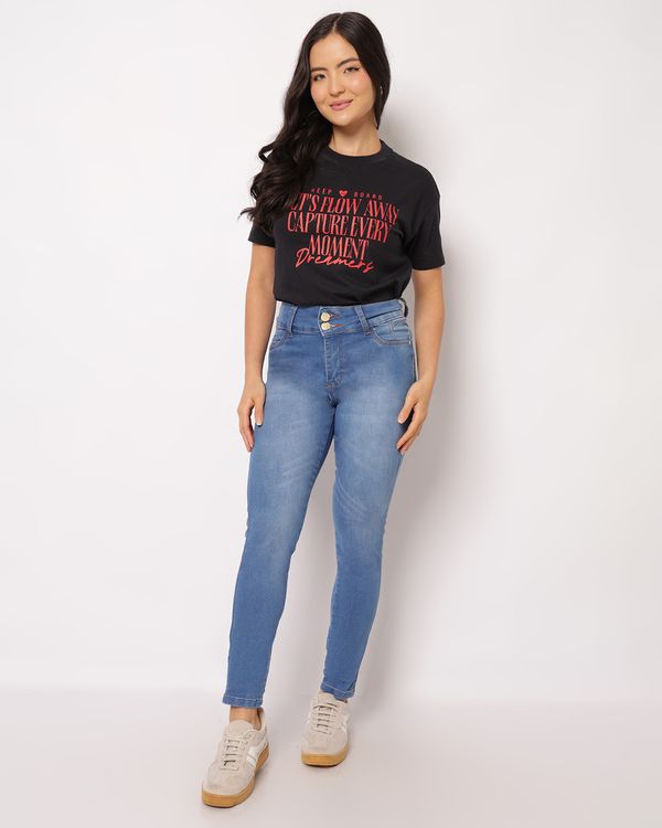 Calça Jeans Feminina Skinny Levanta Bumbum com Bolsos Azul 36