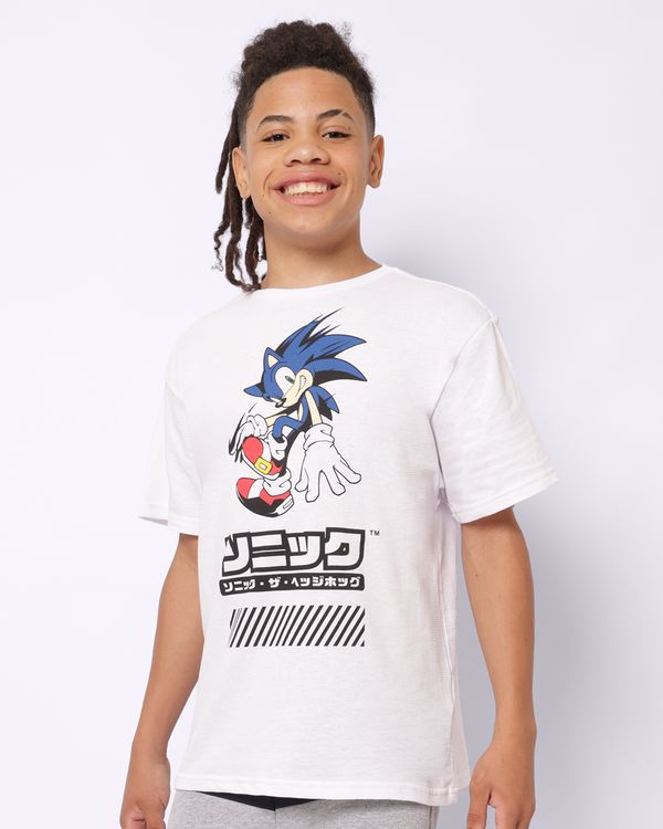 Camiseta Juvenil Algodão Texturizada Estampa Sonic Manga Curta Branca 16