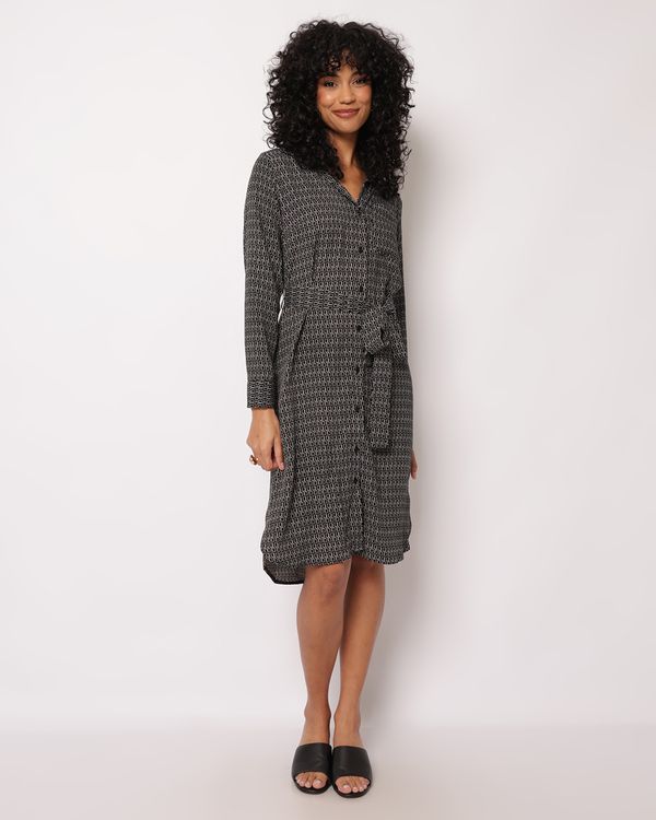 Vestido Feminino Chemise Berry & Co. Manga Longa Estampado Preto G
