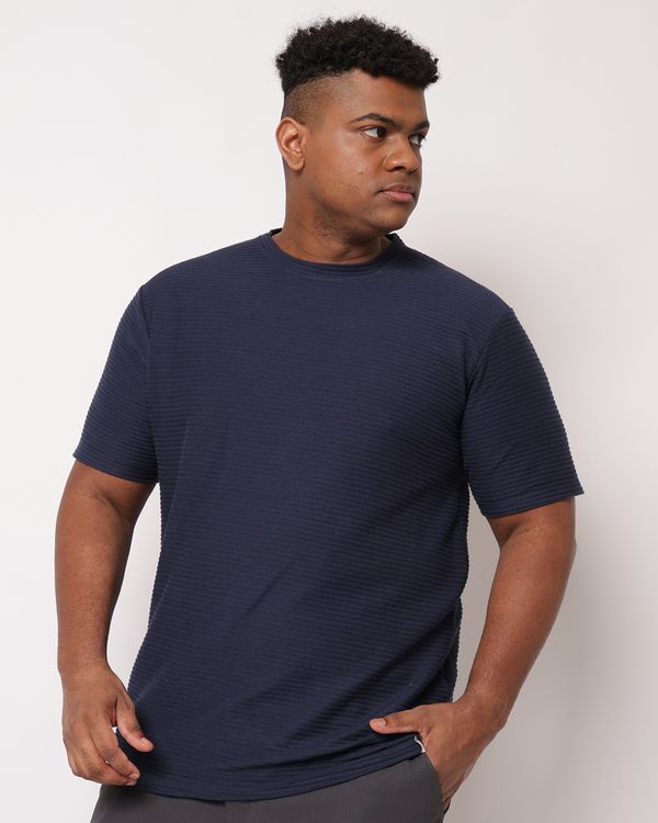 Camiseta Plus Size Masculina Texturizada Manga Curta Marinho G2