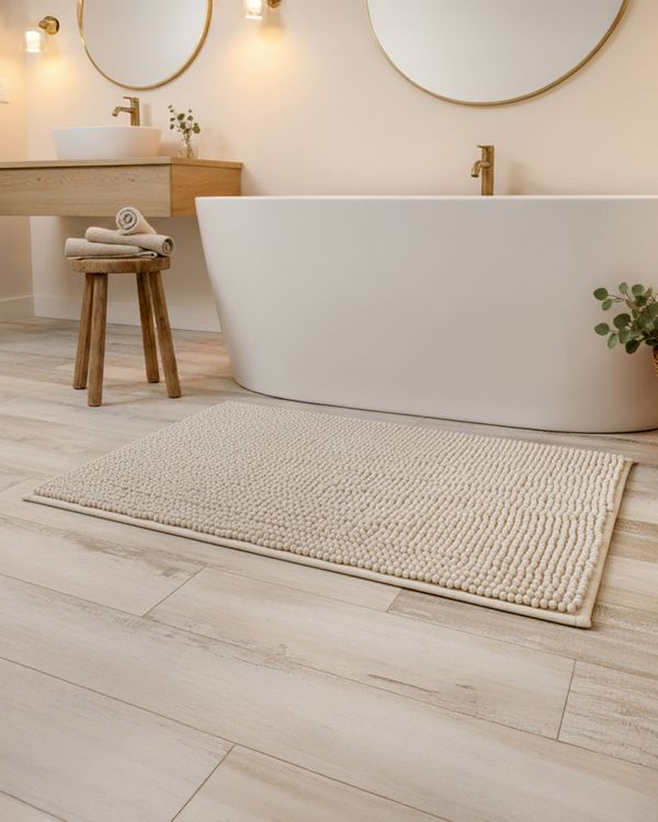 Tapete Banheiro 40cm x 60cm Bolinhas Felpudo Bege UN