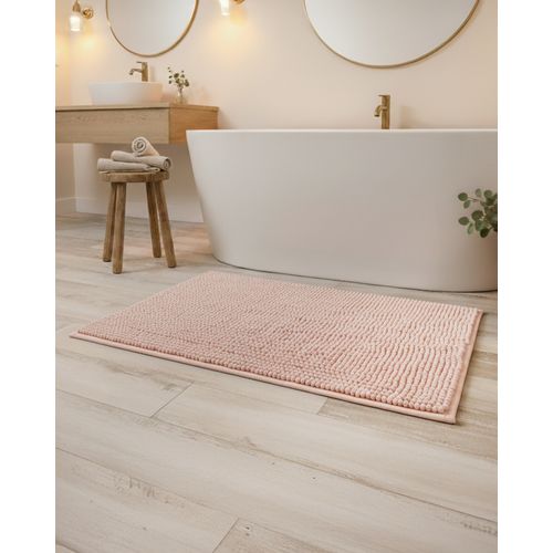 Tapete Banheiro 40cm x 60cm Bolinhas Felpudo Rosa