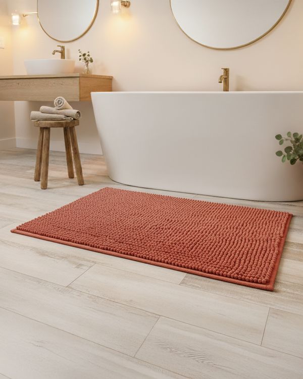 Tapete Banheiro 40cm x 60cm Bolinhas Felpudo Terracota UN