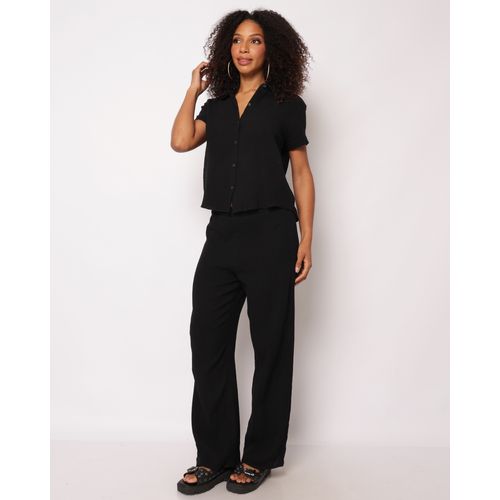Calça Feminina Berry & Co. Reta Algodão Preta