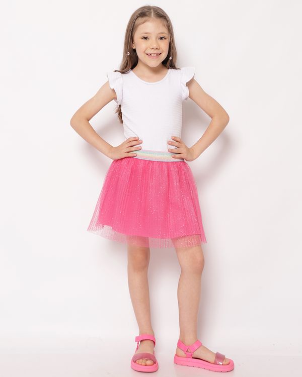 Saia Infantil Curta Glitter com Tule Rosa 8