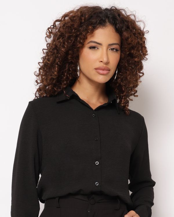 Camisa Feminina Berry & Co. Manga Longa Lisa Preta GG