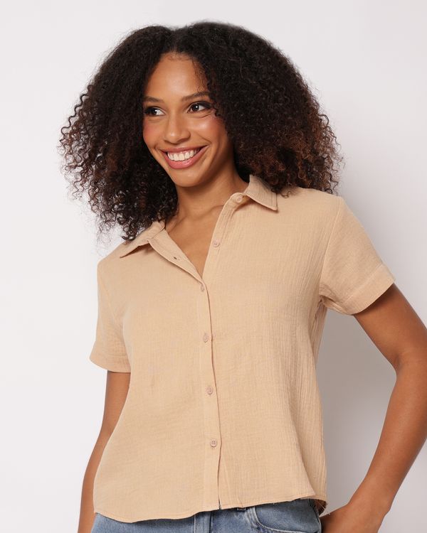 Camisa Feminina Berry & Co. Algodão Manga Curta Bege M