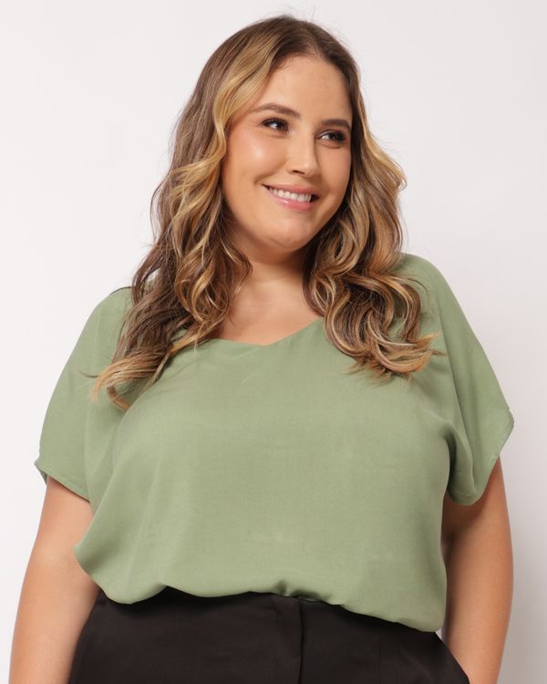 Blusa Plus Size Feminina Viscose Berry & Co. Manga Morcego Verde G3