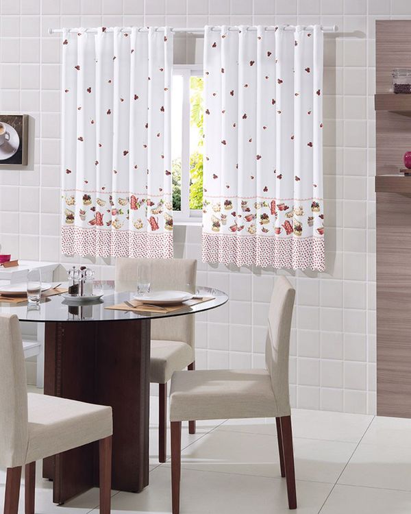 Cortina Para Cozinha Bella Janela 220cm x 120cm Estampada Vermelho UN