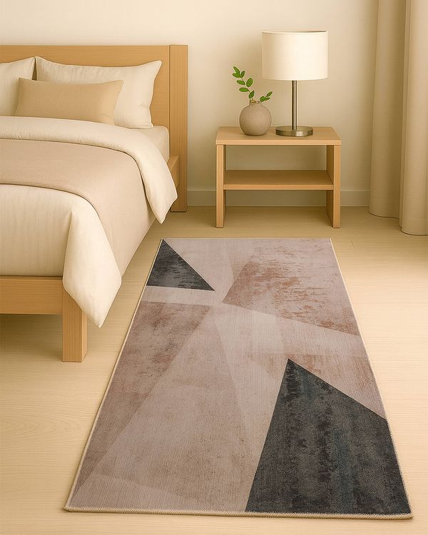 Tapete Passadeira Corttex 60cm x 100cm Berlim Estampa Geométrica Bege UN