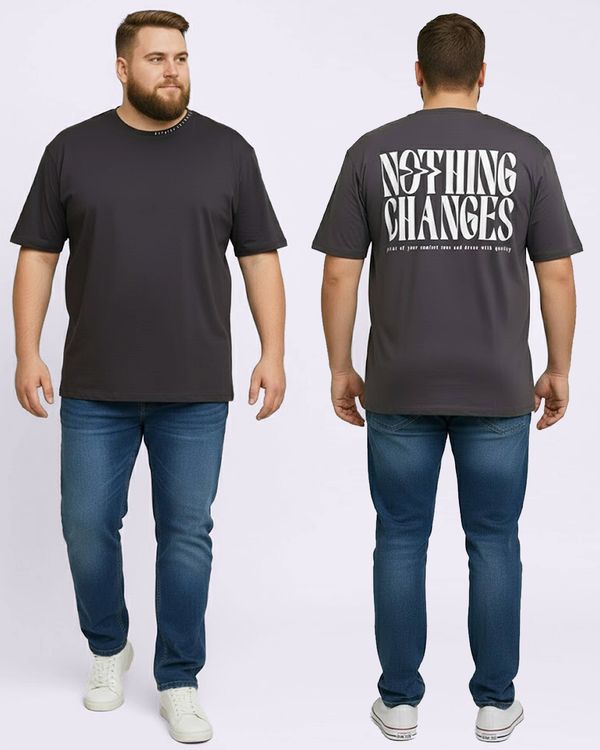 Camiseta Plus Size Masculina Algodão com Estampa Costas Manga Curta Cinza G3
