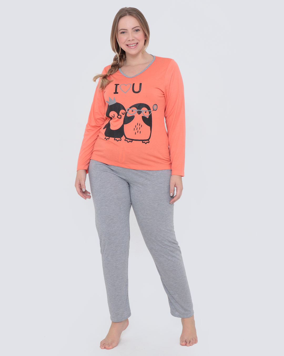 Pijama-Feminino-Plus-Size-Longo-Silk-Laranja