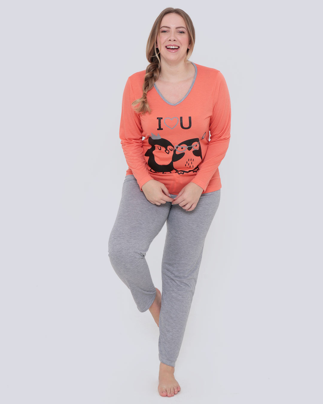 Pijama-Feminino-Plus-Size-Longo-Silk-Laranja