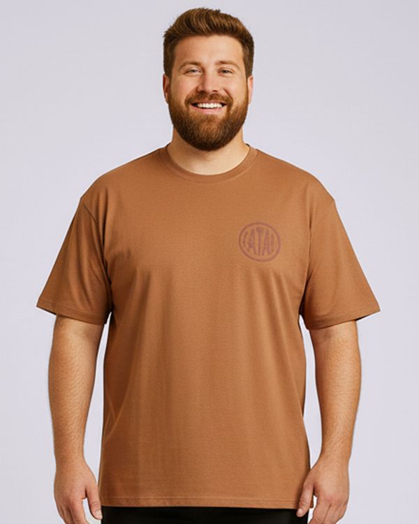 Camiseta Plus Size Masculina Algodão Fatal Manga Curta Marrom G3