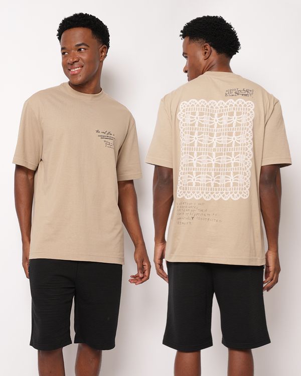 Camiseta Masculina Oversized Algodão Premium com Estampa Bege GG